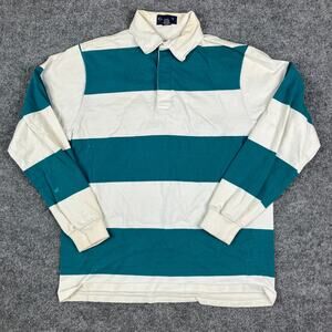 GANT Rugger Shirt Mens Size XL Teal White Striped Long Sleeve Rugby USA Classic